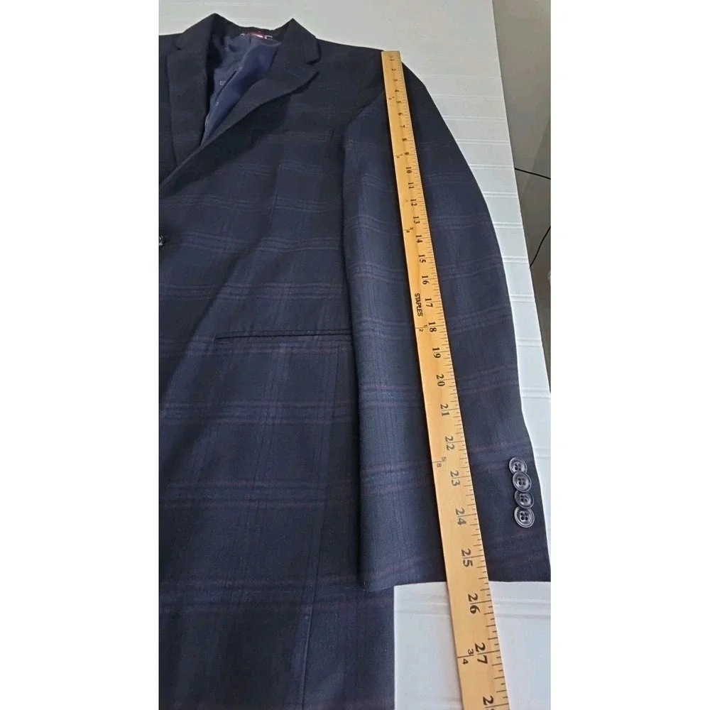 Tommy‎ Hilfiger Men's Sport Coat Blazer Jacket Navy Blue Plaid 42L STRETCH